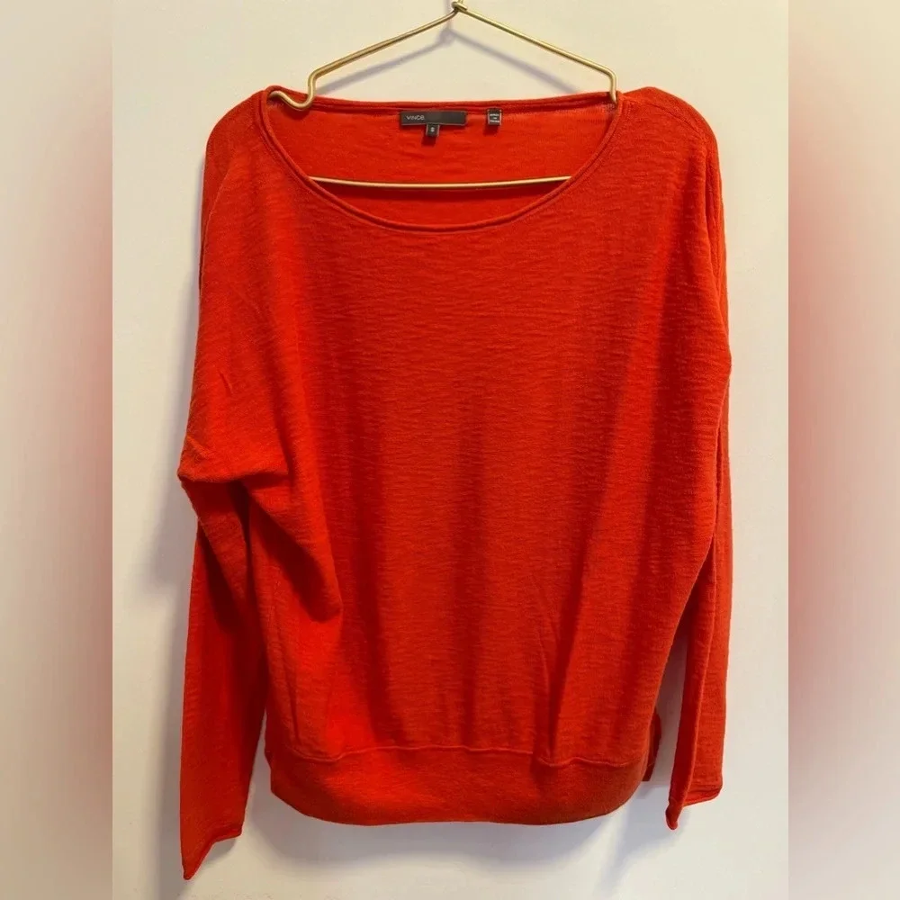 Vince Red Orange Long Sleeve Lightweight Sweater Womens - Picture 5 of 8